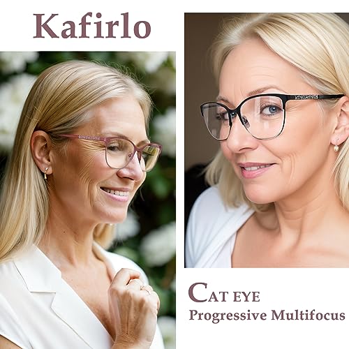 Kafirlo Progressive Multifocal Reading Glasses Women Metal Frame No Line Multifocus Transition Blue Light Blocking Computer Readers Multi Focus Stylish Designer Ladies Lightweight Cateye Eyeglass 1.50 thumb #1