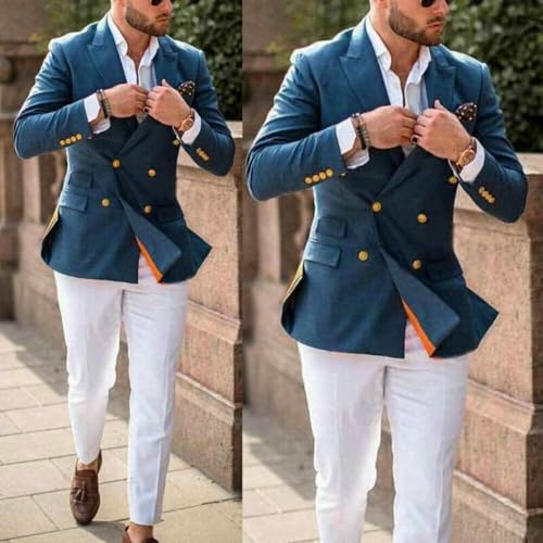 Men's Business Blazer Peak Lapel Suit Jacket Double Breasted Buttons Formal Tuxedos Coat2