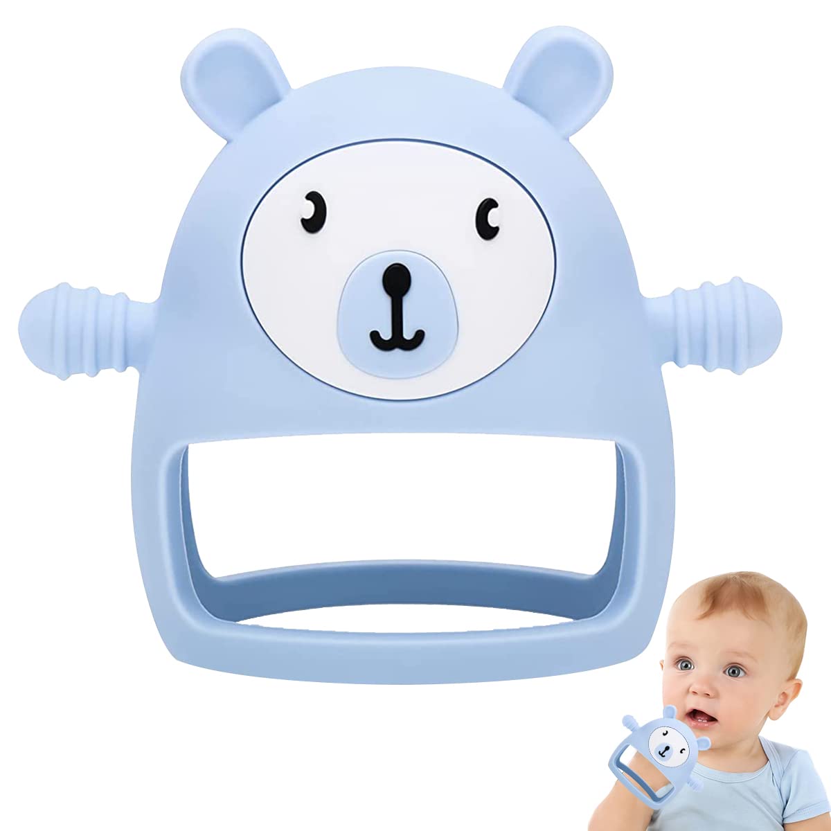 SNOWIE SOFT Infant Baby Teether For 3+ Months Baby With Handle, Bpa-Free Silicone Baby Teething Toy, Creative Cartoon Penguin Soft Baby Toys, Baby Chew Toys,Blue