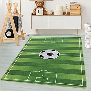 Kindertapijten, Kleur Groente, Voetbalstadion, 105305, Vloerkleed Rechthoekig, Vloerkleed kinderkamer babykamer, 140 x 200 cm