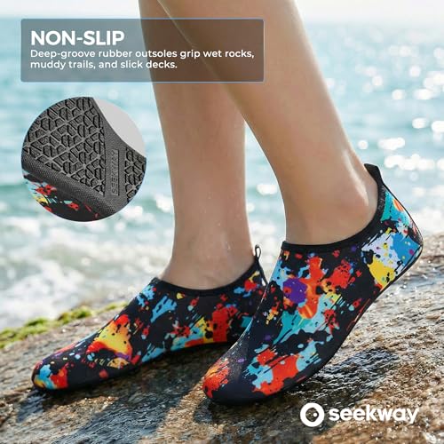 Image of SEEKWAY Water Shoes Women Men Adult Quick-Dry Aqua Socks Barefoot Non Slip for Beach Swim River Pool Lake surf Black SK002(U)