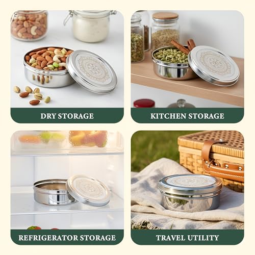 Image of Unify 2 Pieces Stainless Steel Puri Dabba Set | Flat Canisters (900ML, 1200ML) | Airtight Dry Fruit, Masala, Snacks & Sweet Storage Containers | Premium Kitchen Storage & Gift Set