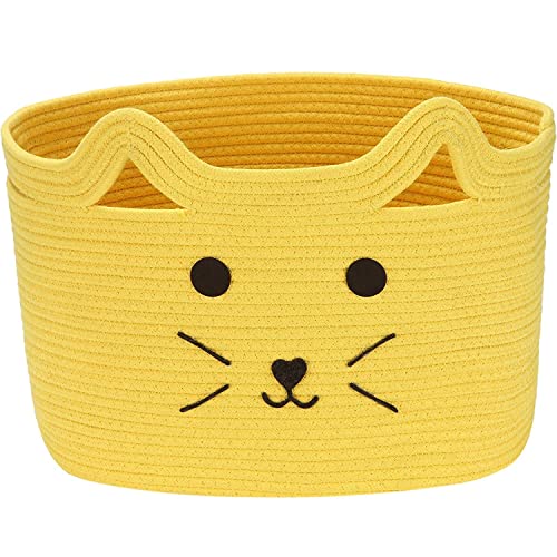 Image of ALBY Woven,Tall Wicker Laundry Basket for Blankets,Clothes,Pillows,Toys,Shoes Large Cotton Laundry Hamper for Bedroom Living Room Bathroom Nursery (15d'' x 12h'' inch, yellow cat)