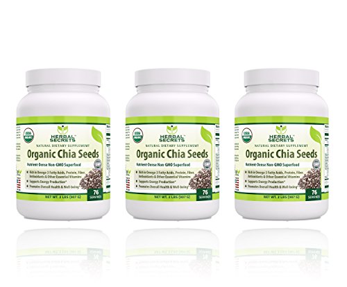 Herbal Secrets USDA Certified Organic Chia Seeds Nutrient (Non-GMO Superfood) - Supports Energy Production* - Supports Overall Health and Well Being* (2 Lbs (Pack of 3))