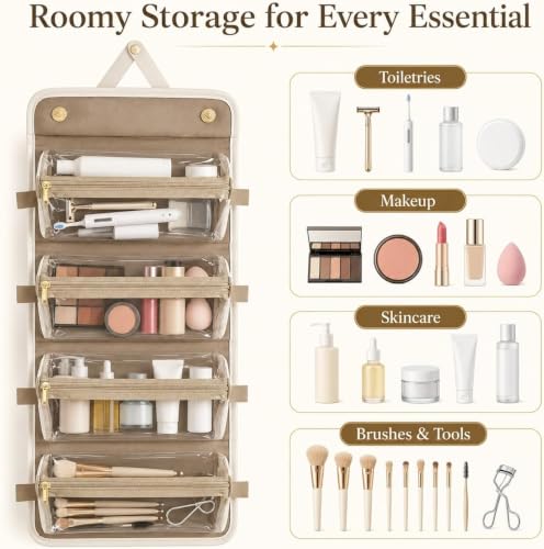 Image of 4 in 1 Detachable with Compartments Toiletry Bag Hanging Roll-Up Makeup Cosmetic Bag, Portable Foldable Toiletry Bag Waterproof Cosmetic Organizer Bag for Women
