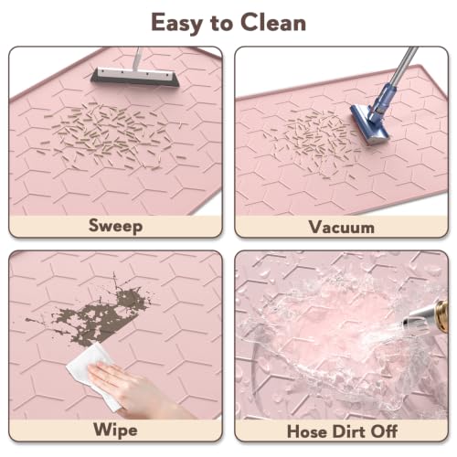 Image of Garoopion Silicone Cat Litter Mat Large 40 inch X 28 inch, Easy to Clean, Pink | Large Size Waterproof Silicone Mat with Raised Edges, Catch Litter, Protect Floor from Urine, Multi-Use for Dog /Sink /Kitchen