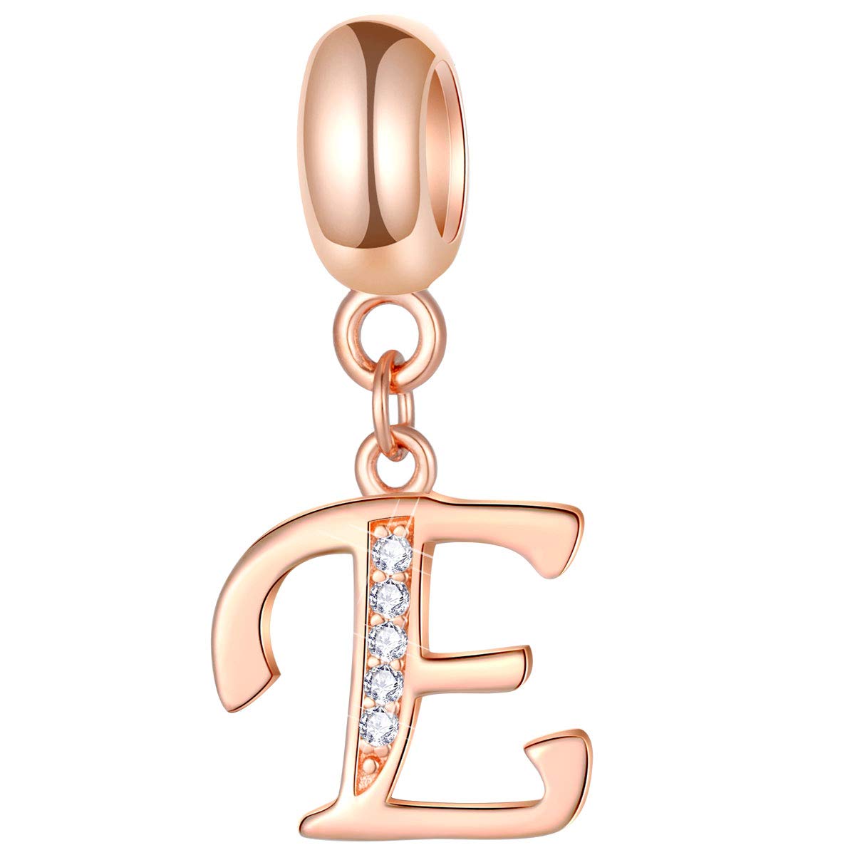 EMOSTAR Letter Charms Initial A-Z Alphabet Beads, Rose Gold 925 Sterling Silver Dangle CZ Birthstone Pendant, Gifts for European Charm Bracelet/Mothers Day/Birthday
