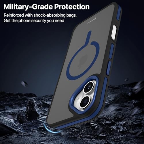 Image of eller sante Elementrix Back Cover Case for iPhone 16 Plus Scratch Resistant Camera Screen Protector TPU Shockproof 10ft Drop Protection Support Mag-Safe Wireless Charging- Blue
