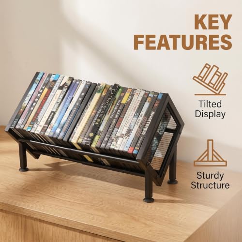 Image of PUTNATRURE DVD Blu ray Rack 2 Pack, Expandable Media Shelf Holds 52 DVD Cases, Compact Display Organizer for Video Games and Movies, Black