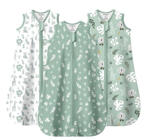 Mosebears Schlafsack Baby Sommerschlafsack 0.5 Tog Babyschlafsack 100% Baumwolle atmungsaktiv (3pack LightGreen,XL)