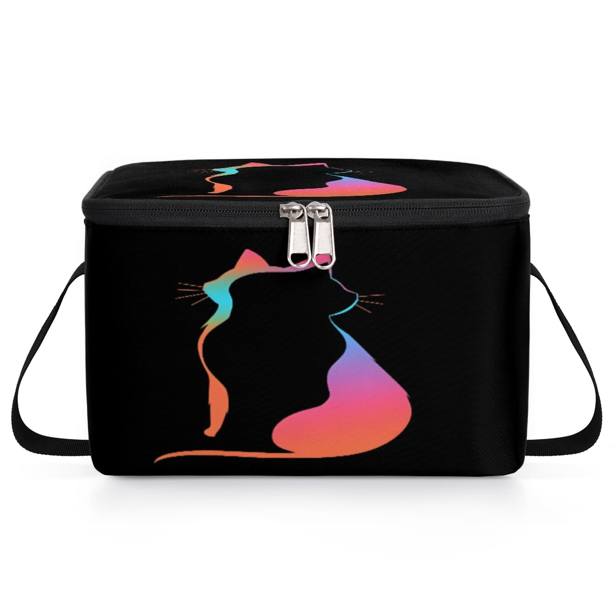 GzLeyigou Silhouette of Cat Lunch Bags for Women Men 9 Cans, Hot & Cold Food Delivery Bag Insulated Grocery Bag Insulated Lunch Box Black Cat Cooler Bag for Office Work Picnic Beach