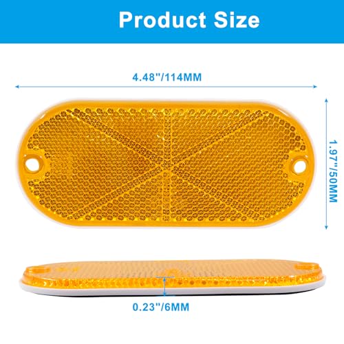 Image of Hitefu 10PCS Front Reflector, Yellow Oval Safety Reflectors for Roads Mailboxes Automobiles Trailer Boats Tunnels Reflector, Self Adhesive Or Drill Quick Mount
