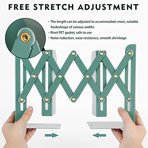 Adjustable Metal Bookends Heavy Duty for Shelves, 2 Dividers, Anti-Slip Design Expandable Book Ends for Desk, Office(Dark Green, 19 inches Max) - Image 4