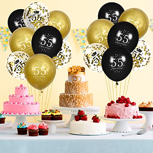 Image of 55th Birthday Balloons for Men, 15 Pcs Black Gold Happy 55th Birthday Balloons, Black Gold 55th Birthday Party Decorations Balloons for Men Women 55th Birthday Decor
