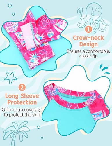 Image of TENVDA Girls Rash Guard Swimsuit Long Sleeve Bathing Suits with Shorts for 3-12 Years Old Kids