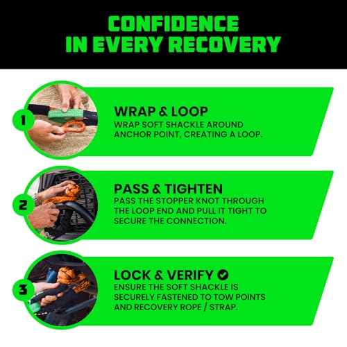 Image of Rhino USA Synthetic Soft Shackle Rope (2-Pack) - 3 /8in, 31,400lb Recovery | 3 /8in x 22in Soft Shackles, 31,400lb Min Break Strength. For Truck, UTV, ATV. Compatible with Jeep, Toyota, Ford. Orange