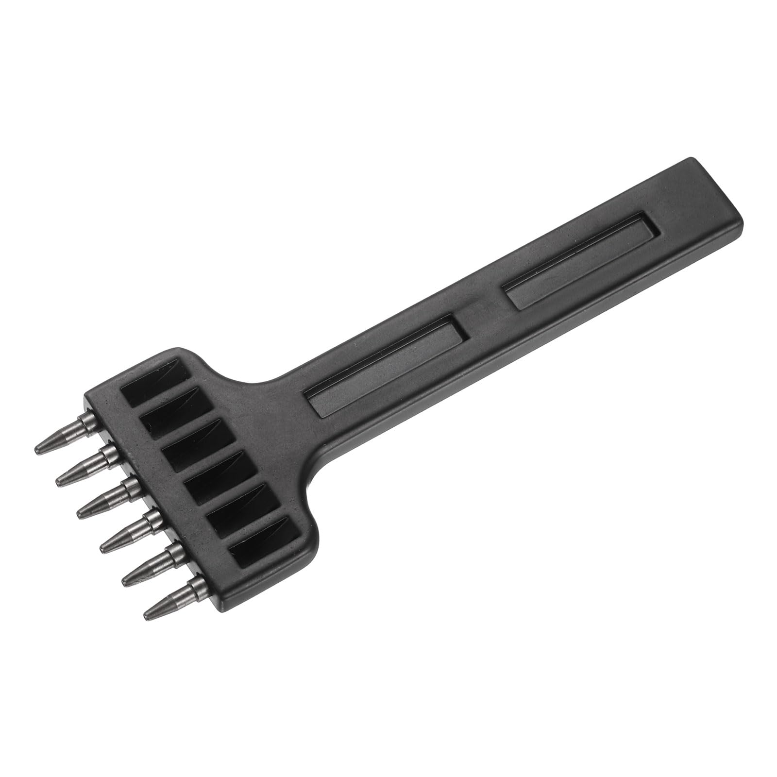 sourcing map Leather Stitching Punch 6mm 6 Prong Carbon Steel Leather Punch Hole Tool Stitching Chisel for DIY Craft Handbag Wallets Card Belt Holders Key Holder Belt, Black