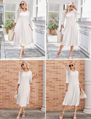 Image of HOTOUCH Women's 3 /4 Sleeve A-line and Flare Midi Long Dress