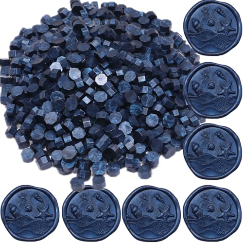 Wax Seal Beads, 400Pcs Sealing Wax Beads, Octagon Wax Sealing Beads, Navy Blue Sealing Wax Beads Set for Wax Seal Stamp, Gift Wrapping, Letter Sealing (Navy Blue)