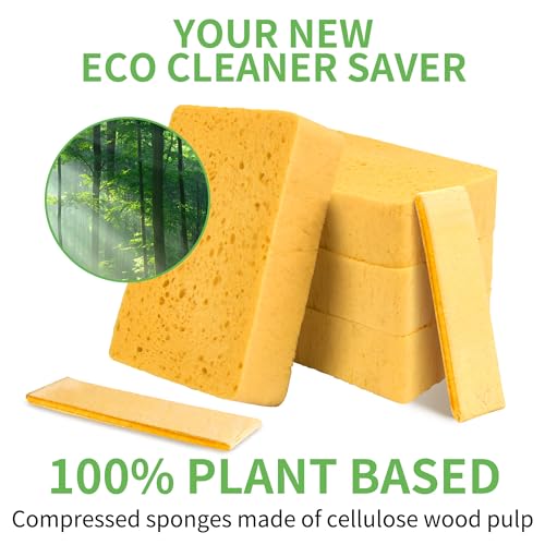 Image of 10 Count Compostable Thicker Pop-Up Sponges - Expanding, Non-Scratch, Plant-Based Cleaning Sponges Car Wash Sponge