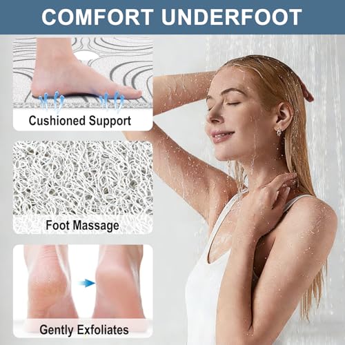 Image of Square Shower Mat Non Slip: 24x24 Inch Extra Large Shower Mats for Inside Shower, Non Slip Shower Mat with Drain Hole in Middle- Anti Slip Shower Floor Mat, Loofah Shower Stall Mats for Elderly