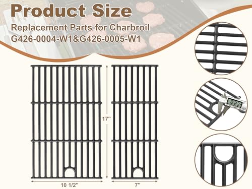 Image of BBQ-PLUS Grill Replacement for Charbroil Performance 2-Burner 463630021 463654022 463655621 463660421, 17 inch Cast Iron Cooking Grates, Stainless Steel Heat Plates, Burner Tubes & Igniters Parts Kit