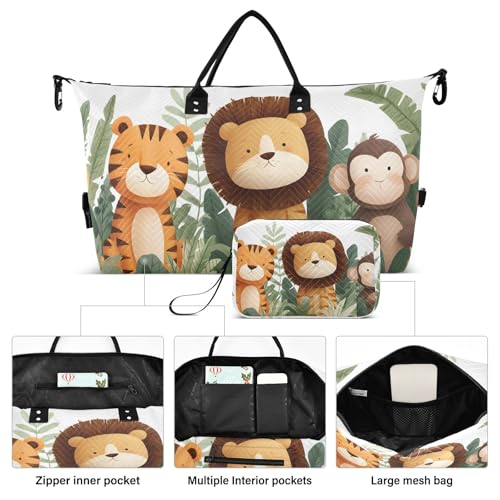 Weekender Bags Travel Duffel Gym Bag Tiger Lion Monkey Carry on Overnight Tote Bag with Toiletry Bag for Airplane Travel Trip Gym Yoga2