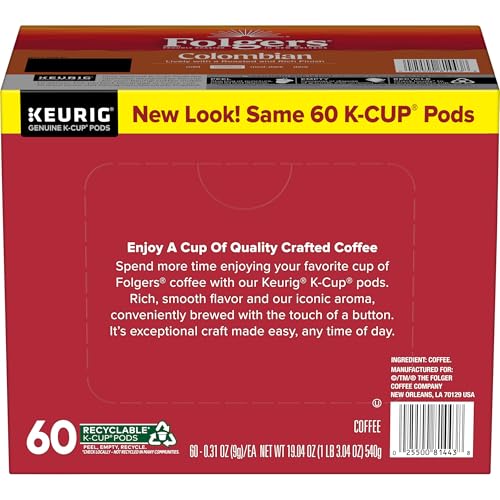 Image of Folgers Colombian Coffee, Medium Roast, Keurig K-Cup Pods, 10 Count Box (Pack of 6)