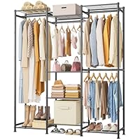 HOMIDEC Wardrobe Closet, 4 Hanging Spaces Portable Clothes Rack,Free Standing Closet Organizer and Storage System with Hanging Rods,Clothing Rack Suitable for Cloakroom,Bedroom,Entrances,etc.Black