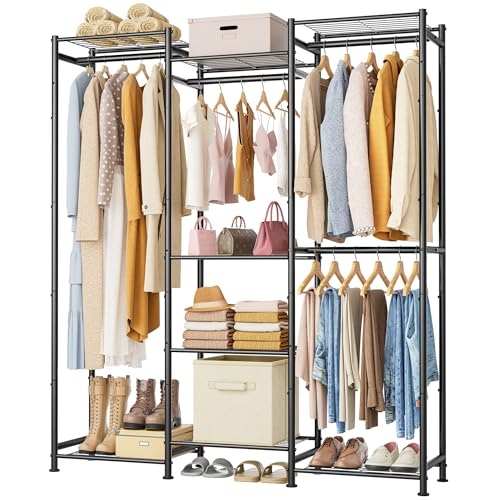 HOMIDEC Wardrobe Closet, 4 Hanging Spaces Portable Clothes Rack,Free Standing Closet Organizer and Storage System with Hanging Rods,Clothing Rack Suitable for Cloakroom,Bedroom,Entrances,etc.Black