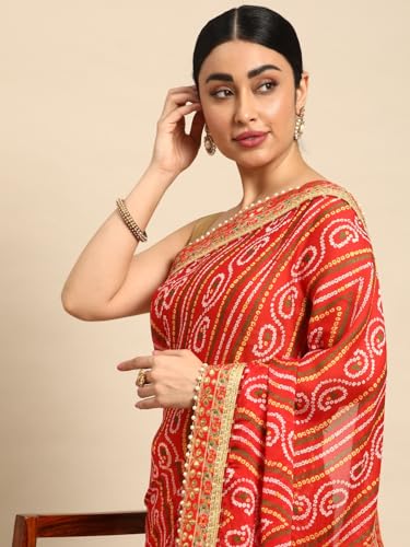 Image of Pandadi Saree Women's Elegance Chiffon Bandhani Saree with Heavy Lehenga Design