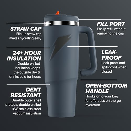 Image of Gatorade Crossover Stainless Steel Tumbler Water Bottle, Graphite, Double-Wall Insulation, 36 fl oz