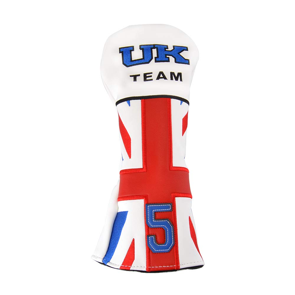 PLUSKER1PC Golf Club 5 Fairway Wood Head Cover UK England Flag Patriotic Synthetic Leather Headcover for Male/Female Golfers