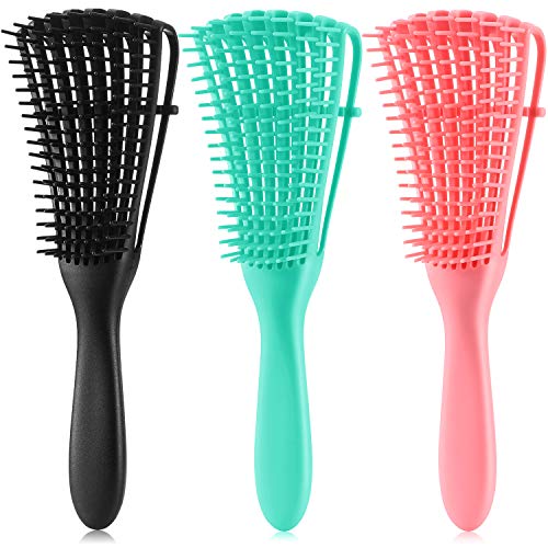 3 Pieces Detangling Brush Afro Textured 3a to 4c Kinky Wavy Vented Hair Detangler Brush for Wet /Dry/ Long Thick Curly Hair (Green, Pink, Black)