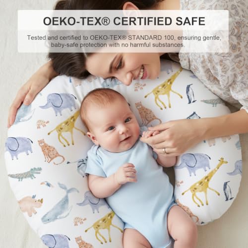 Image of Little Grape Land Nursing Pillow Covers 2 Pack, Soft & Breathable Removable Breastfeeding Pillows Covers for Feeding Pillows, Nursing Pillow Slipcover for Baby Girls Boys, (Fauna)