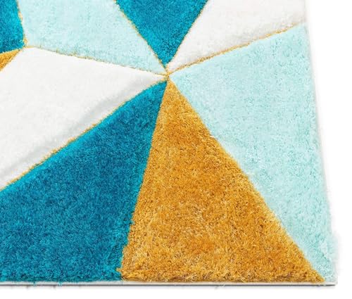 Image of Shaggy Rugs 9X12 FEET Soft and Cozy Carpet for Living Room & Hall, Bedroom, and Kids Room Non-Slip, High Pile, Machine Washable, Perfect for Any Room (Blue Yellow)