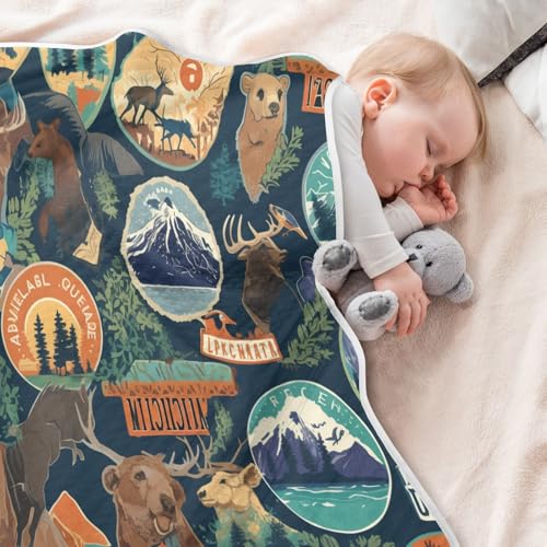 Image of Baby Swaddle Blanket for Boys Girls Soft Warm Stroller Throw Blanket for Newborn Infant Toddler 30X40in Camping National Park Colorful Labels Emblems (2)