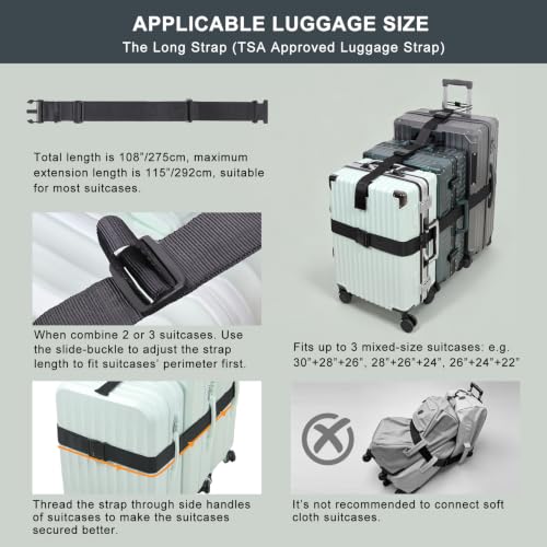 Vigorport Luggage Straps for Suitcases 3 PCS, Adjustable Elastic Tick Rope - image 7