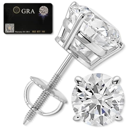 Moissanite Stud Earrings for Men & Women Rhodium or 14K Gold Plated GRA Certified D Color FL Clarity 925 Sterling Silver with Screw Backs, 3 to 8MM (0.20–4.00 CTW) Oliver and Navy
