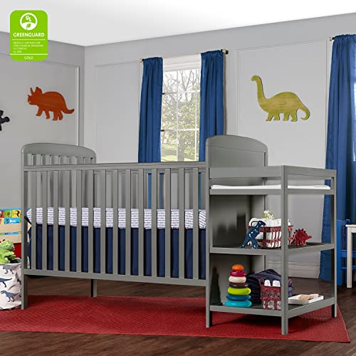 Image of Dream On Me Anna 4-in-1 Full-Size Crib and Changing Table Combo in Steel Grey, Greenguard Gold Certified, Non-Toxic Finishes, Includes 1 inch Changing Pad, Wooden Nursery Furniture (Pack of 2)