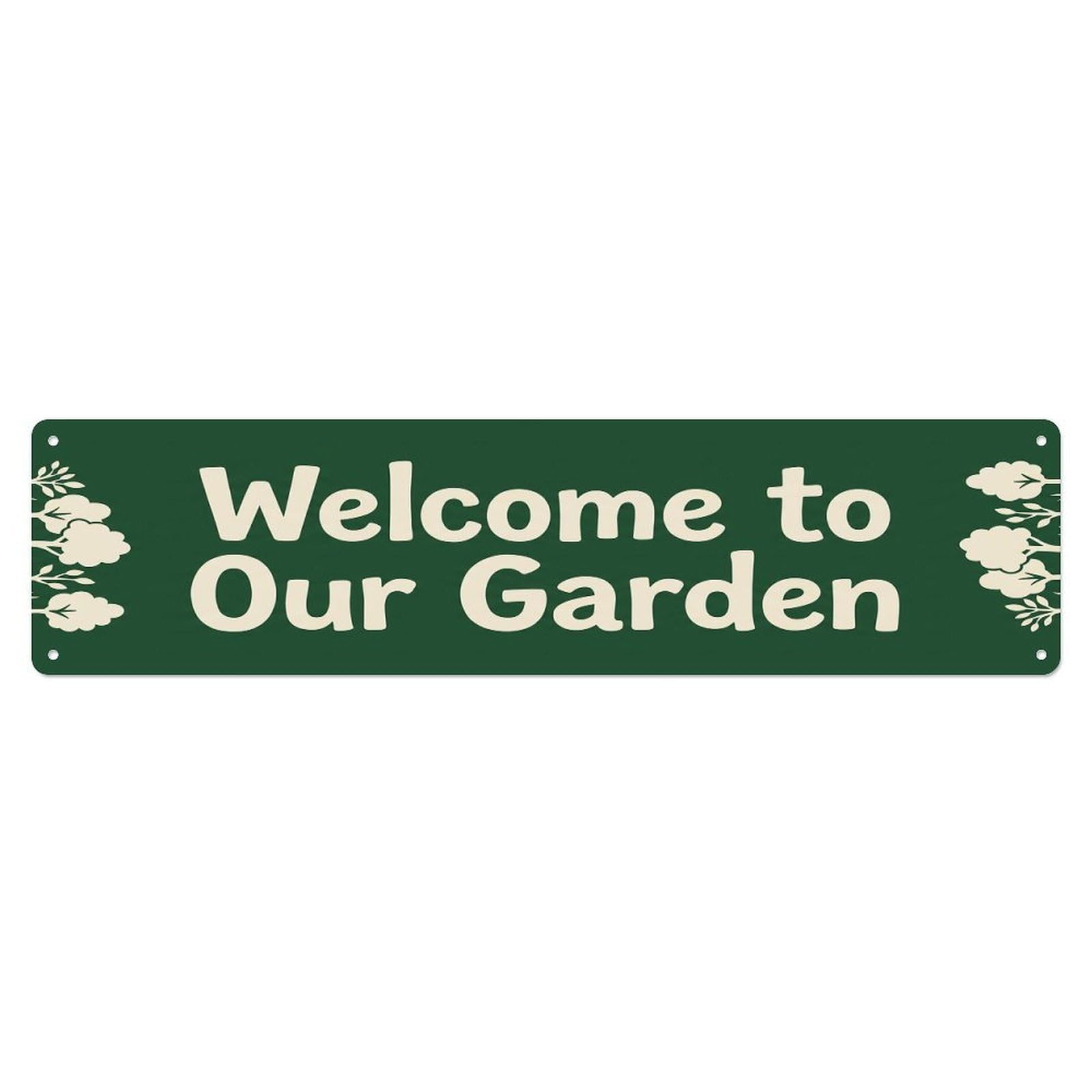 Vintage Welcome to Our Garden Forest Green Metal Tin Sign