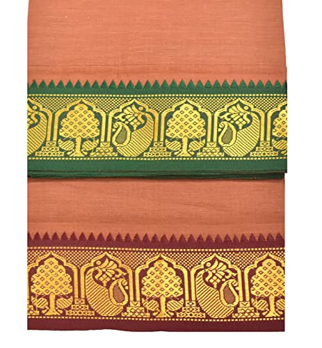 Image of TUNI MANI Men's Panchakacham Dhoti with Angavasthram Towel, Jari Border, 100% Cotton, Size: 9 X 5 (4.0mtr Dhoti, 2.25mtr Towel) (Unstitched)