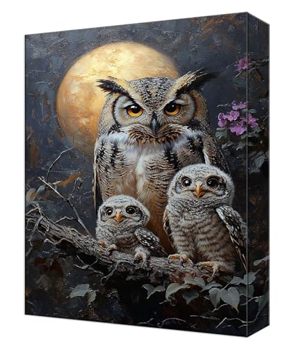 Peinture par numéro lune hibou 70x90cm pour adulte et enfant