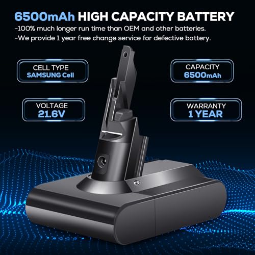 Image of Batryuic Upgraded 6500mAh V7 Battery Compatible for Dyson V7 Animal /Trigger /Motorhead Pro /Car+Boat SV11 Replace Part No. 968670-06 21.6v Li-ion 6 Cell 229687 Battery