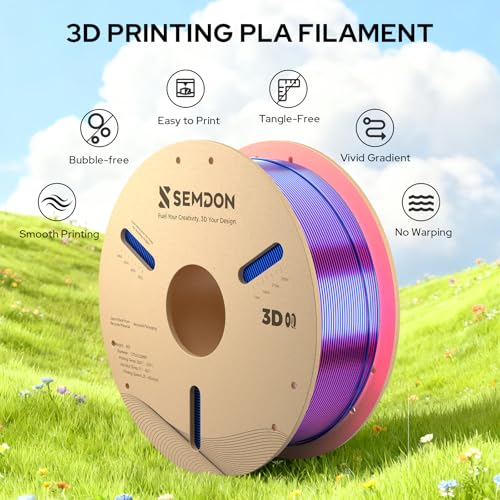 Image of Dual Color Silk PLA Filament, Gradient 3D Printing Filament 1.75mm (±0.02mm Accuracy), Metallic PLA Filament for Christmas Decor,Cosplay,DIY,Blue & Rose Red,1KG(2.2lbs) Spool