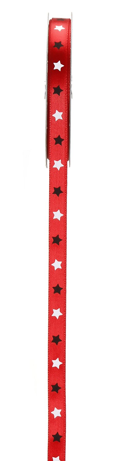 Darice Oh So Trendy. – Cinta de satén Estrellas Rojo/Negro Print – 3/8 Pulgadas x 5 Yardas