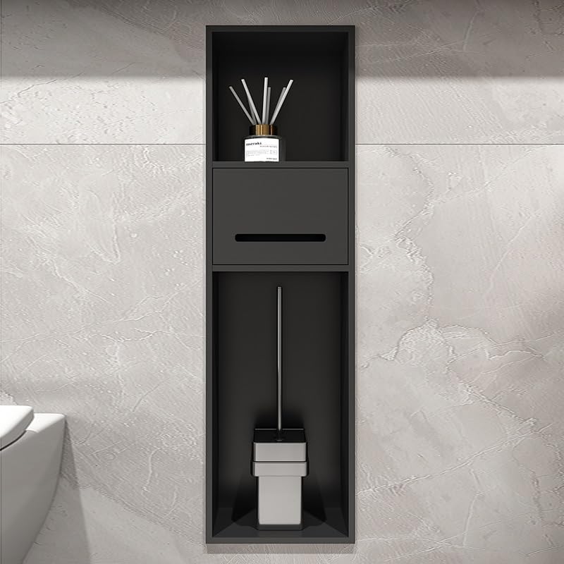Duschnische, versenkbare, wasserdichte Badezimmerregale aus Edelstahl, an der Wand montiertes Organizer-Regal, Mülleimer-Aufbewahrung für Zuhause und Hotel, Keine Fliesen，Grey 60x28x13.5cm