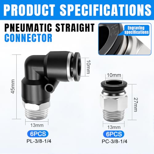Image of mxuteuk 10PCS 3 /8 inchOD x 1 /4 inchNPT Elbow and Straight Push to Connect Fitting