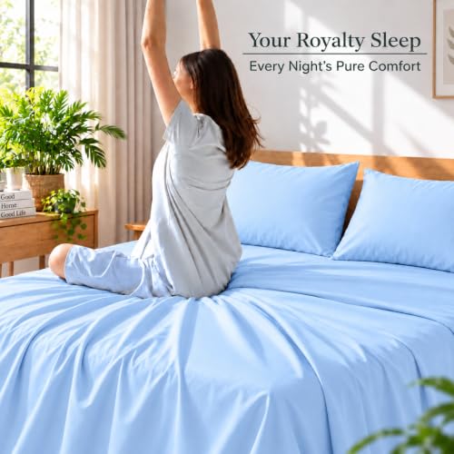 Image of Microfiber Queen Size Bedsheet with 2 Pillow Covers | Ultra Soft & Breathable Flat Sheet | Wrinkle-Resistant, Premium Comfort for Everyday Use |Size (90 inch x 102 inch) Light Blue