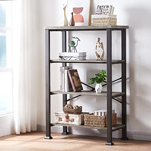 Hombazaar Bookshelf, 4-Tier Vintage Industrial Book Shelf, Rustic Wood And Metal Bookcase And Bookshelves, Free Standing Storage Large Bookshelf For Living Room, Bedroom And Kitchen, Grey Oak #TOP3